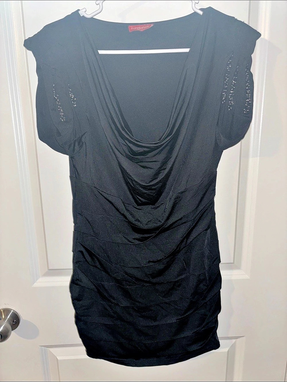 Fahrenheit Black Draped Mini Dress Size 10 Like New